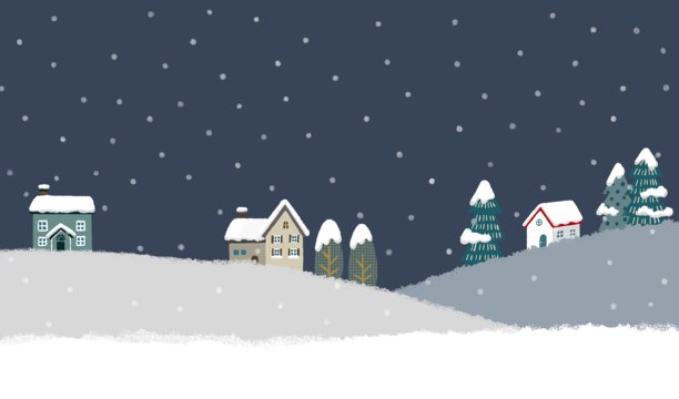 冬季北欧城市景观，夜空中飘着雪花。冬季背景素材图片下载