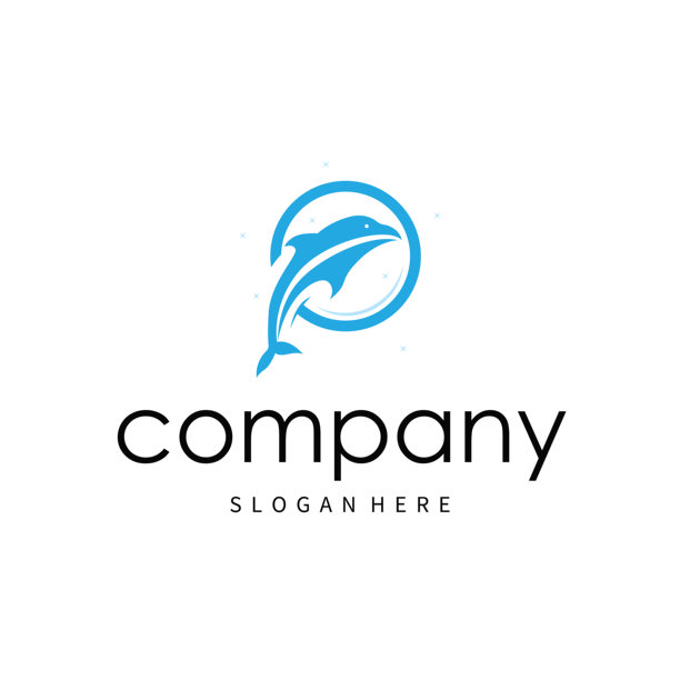 简约海洋动物海豚标志，简约海洋海豚概念插画模板图片下载