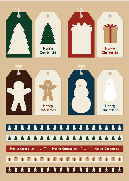 圣诞礼物标签和胶带插画矢量素材图片下载