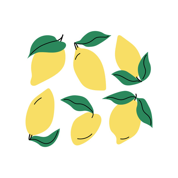 带叶子的柠檬套装。矢量扁平插画图片下载