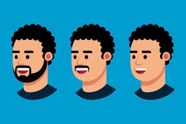 矢量插画：扁平化人物正面、3/4侧面视图图片下载