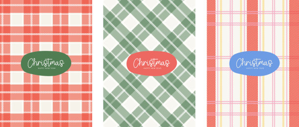 圣诞格子背景。卡片用的格子图案设计。一套格子布印花。苏格兰格纹衬衫布料。经典法兰绒纹理。几何背景。矢量插画。图片下载
