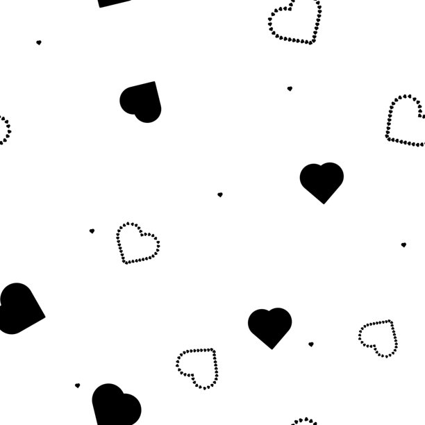 不同形状的爱心，黑白素描，简约插画。矢量图。无缝图案，孤立在白色背景上。婚礼主题，生日，情人节，织物印花图片下载