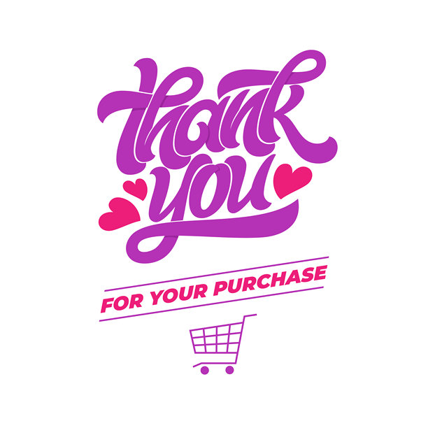 感谢您的购买。用于横幅、海报、邀请函、问候卡、明信片的矢量文字排版。在线商店设计。白色隔离背景上的现代笔刷书法。矢量插画。图片下载