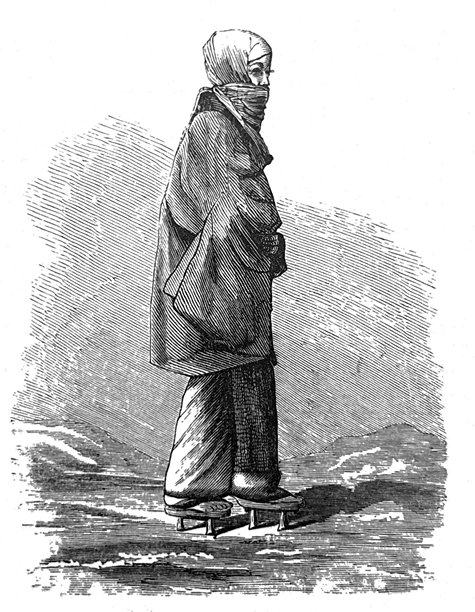 古董插画 - 身着传统冬季服装的日本女性图片下载