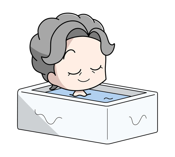 一位年长女性正在沐浴的插画图片下载