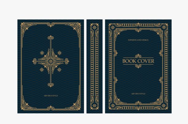 经典复古书籍封面和书脊，饰有金色和黑色装饰艺术、新艺术风格装饰，装饰性边框，优雅的复古风格，适用于经典出版物、海报、艺术布局。图片下载