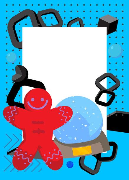 雪花球和姜饼人圣诞饼干的几何图形复古主题背景。极简几何元素。复古抽象图形矢量插画。图片下载