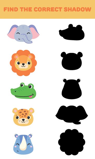 找出正确的影子。可爱的动物。儿童教育游戏。矢量插画。图片下载