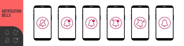 智能手机屏幕上的消息提示铃铛图标图片下载