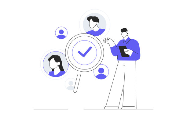 人力资源经理为公司寻找员工。人力资源管理。招聘与招募。扁平化卡通矢量插画，图标，时尚抽象设计登陆页面网页图片下载