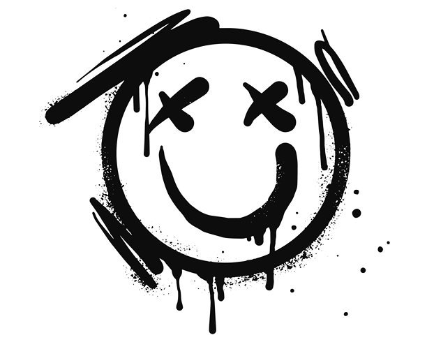 微笑表情涂鸦，黑色喷漆在白色上，孤立在白色背景上。矢量插画图片下载