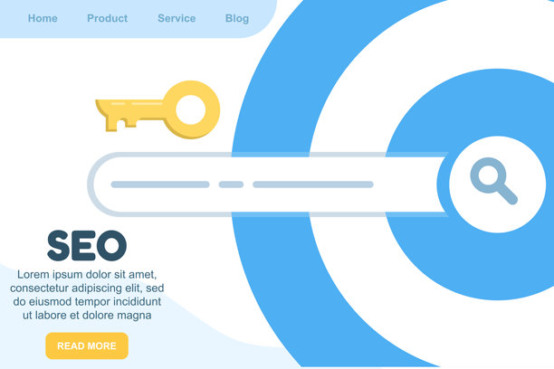 搜索引擎优化概念，放大镜聚焦搜索框，目标圆圈象征搜索目标，着陆页，网站SEO，数字营销扁平化矢量插画。图片下载