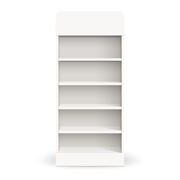 白色空置的商店货架模型正面。产品货架柜台设计。超市产品广告空白。图片下载