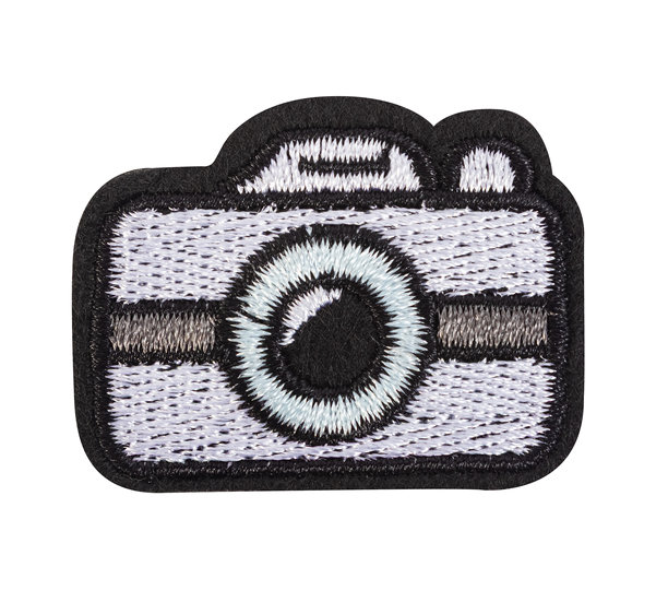 白色背景上孤立的刺绣相机贴片照片图片下载