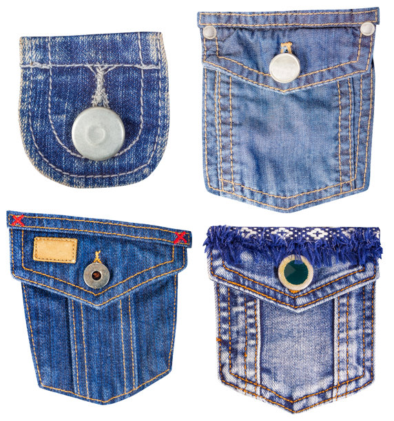 白色背景下孤立的蓝色牛仔夹克口袋贴片照片图片下载
