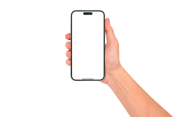一只手展示着一部带有空白屏幕的现代高端智能手机，在白色背景上孤立。高质量的影棚拍摄。科技、商业、金融、广告、公共关系和生活方式主题的概念。图片下载