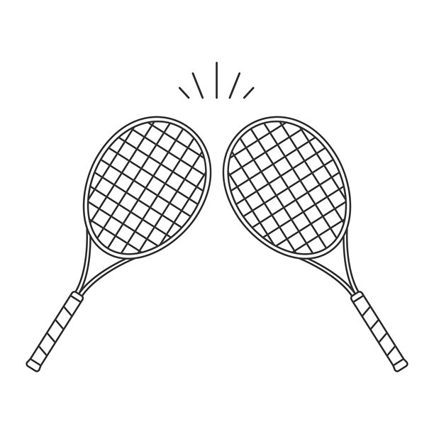 两个网球拍带动作线，非常适合网球比赛标志、锦标赛图标、体育品牌。细线和剪影球拍图标。矢量插图，孤立在白色背景上。EPS 10图片下载