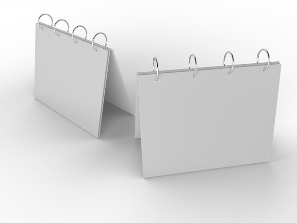 白色螺旋装订台历3D模型，孤立背景。适用于品牌推广、文具设计、日程模板、办公计划本或记事本以及产品展示。图片下载