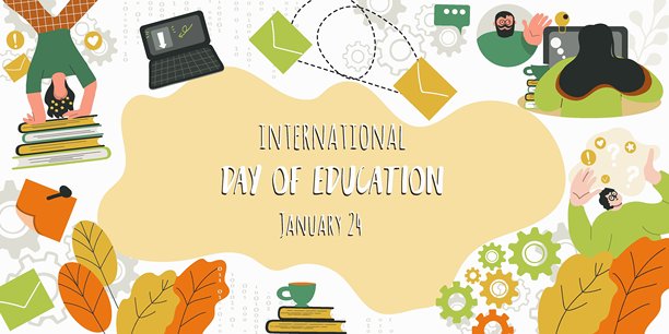 国际教育日概念矢量插画背景。创意教育日矢量教育概念。手绘矢量插画。图片下载