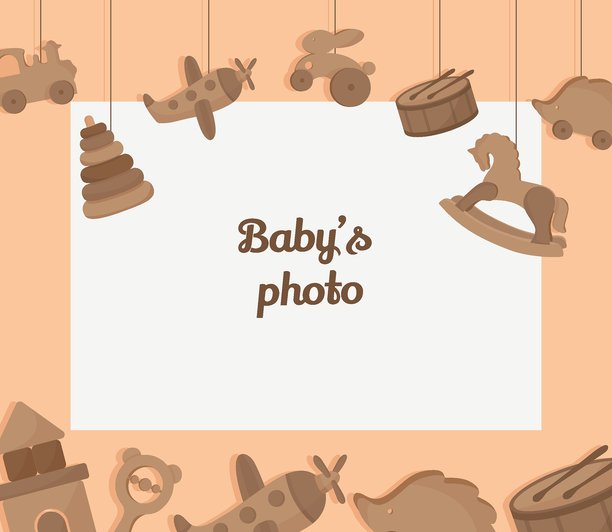 新生儿照片框，带有复古手工木制玩具，婴儿送礼会图片下载