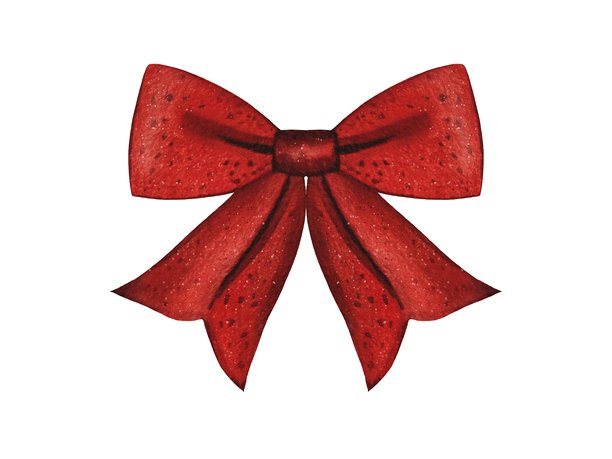 手绘鲜红色蝴蝶结。圣诞装饰。水彩插画。图片下载