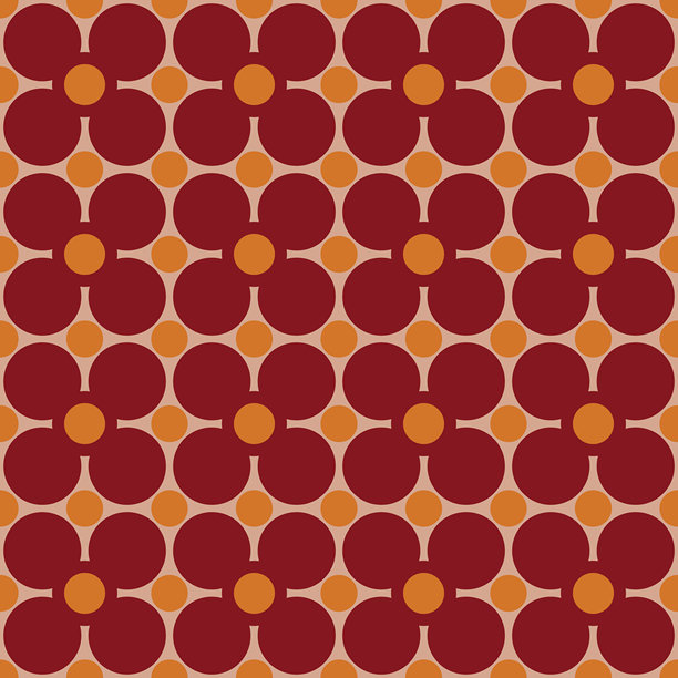 可爱的无缝几何图案，包含圆圈或风格化的花朵和圆点，复古风格图片下载