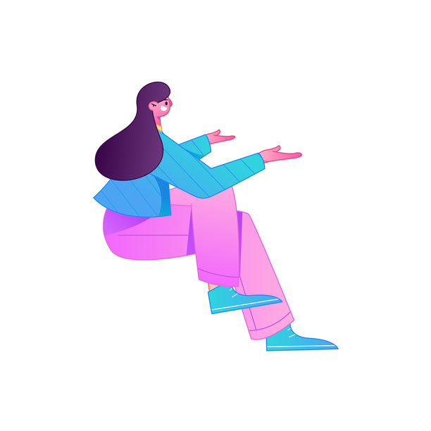 坐姿人物，互联网矢量渐变插画图片下载