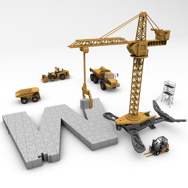 建筑机械3D字母W拼图插画图片下载