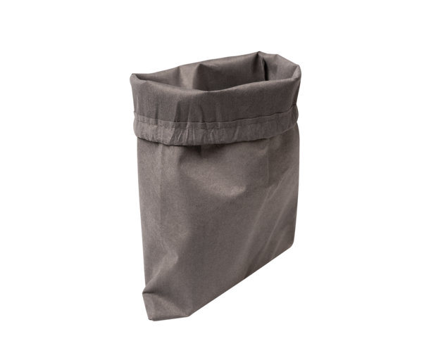 一个灰色的环保抽绳布袋，孤立在白色背景上。非常适合用于可持续性、健身、旅行和品牌展示模型等概念。图片下载