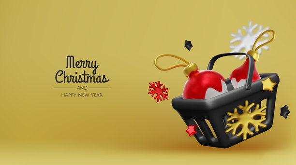 圣诞节和新年促销。红色明亮逼真的3D节日装饰，购物袋，礼品盒。促销，广告横幅，网络海报。矢量插画图片下载