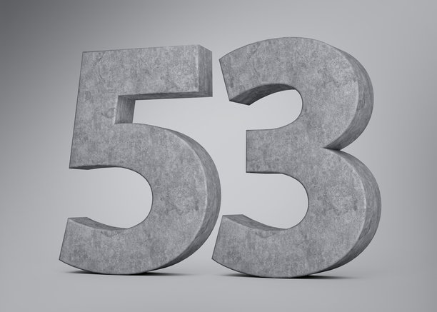 3d数字五十三，由灰色混凝土石材制成，背景为灰色，3d插画图片下载