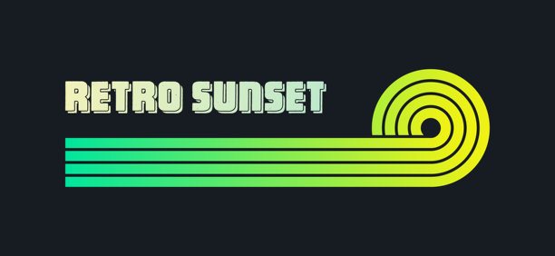 复古多彩日落。80年代和90年代风格的渐变条纹日出徽章。太阳和海景，夏日氛围，冲浪。适用于印刷品、徽标或T恤的设计元素。矢量插画图片下载