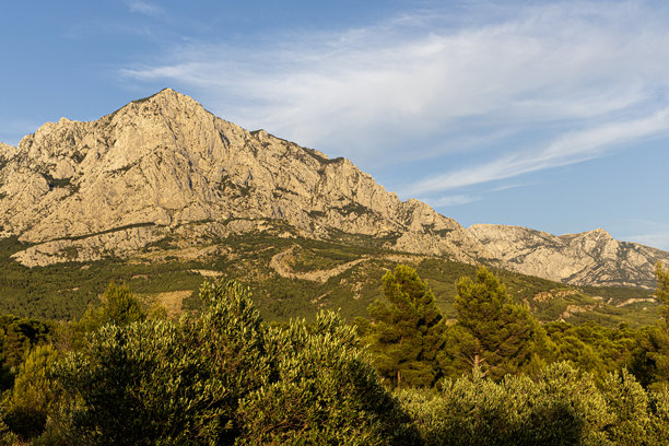 天空下的比奥科沃山和橄榄林。山地景观，克罗地亚。可复制空间。图片下载