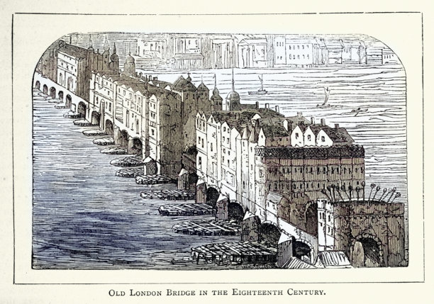 18世纪的老伦敦桥，复古插画图片下载