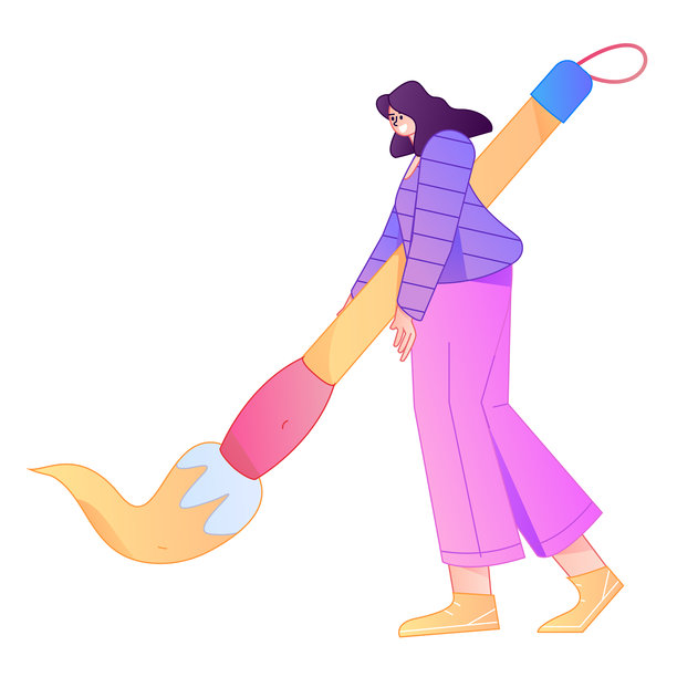 人物手持毛笔的矢量扁平渐变插画图片下载