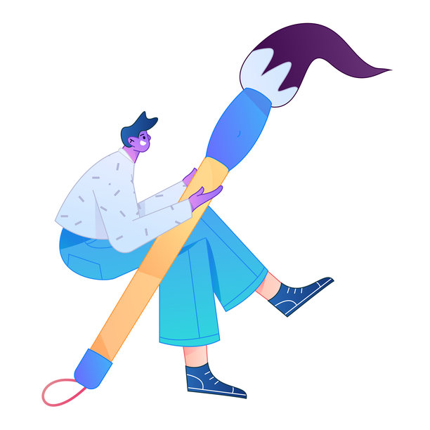 一位人物手持毛笔的矢量扁平渐变插画。图片下载