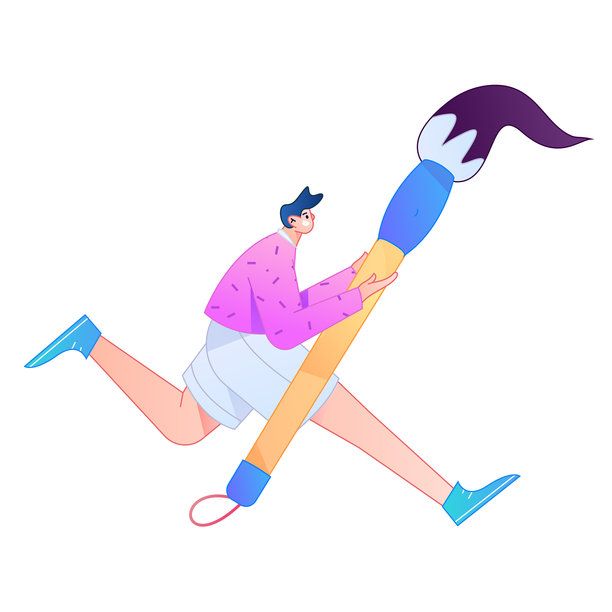 一个人拿着书法笔的矢量扁平渐变插画图片下载