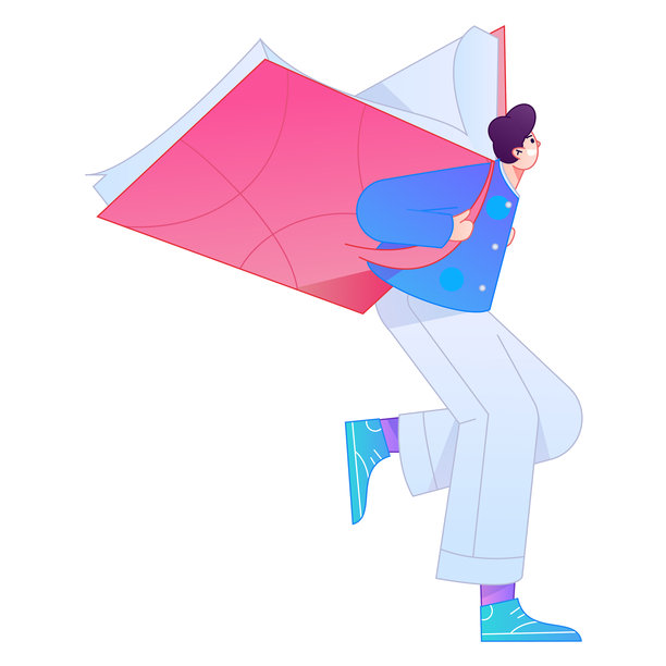 矢量渐变插画，描绘了一个阅读书籍的角色。图片下载