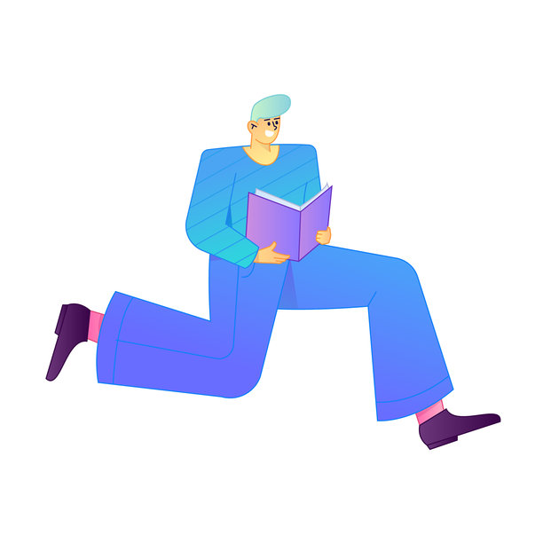 矢量渐变插画：一个角色正在阅读书籍。图片下载