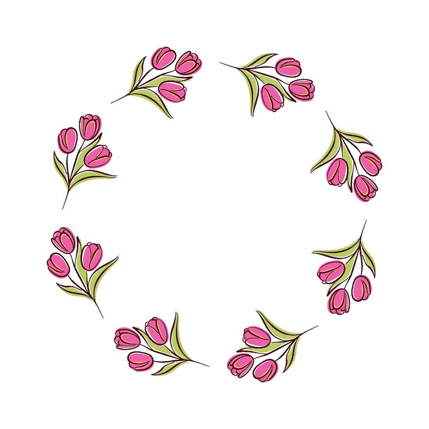 简约扁平风格的郁金香花环，非常适合春季贺卡、植物插画、花卉艺术和设计。孤立在白色背景上。图片下载