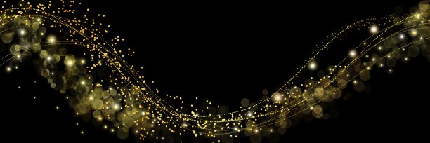 黑色背景上的金色波浪描边图案，宽幅插画图片下载