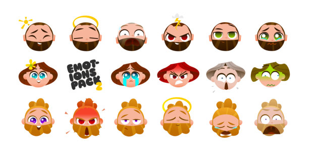 可爱Q版人物头像，表情丰富。适用于贴纸、UI头像和创意设计项目。多样卡通表情矢量插画集。图片下载