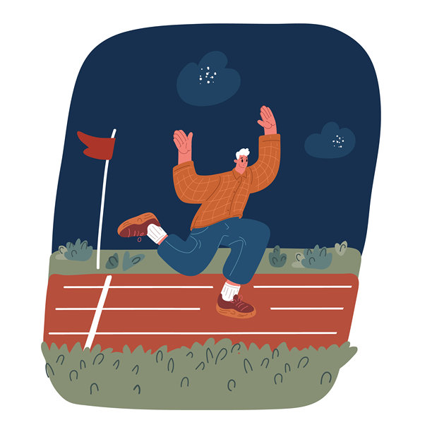 卡通矢量插画，描绘一个人快乐奔跑的概念，象征着自由与幸福图片下载