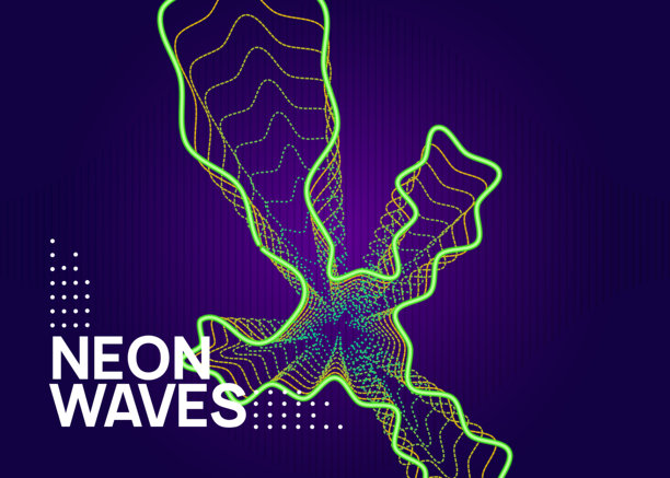 节日设计。科技音乐会元素。紫色迪斯科海报。绿色舞会活动。迷幻音频插画。夜总会传单。恍惚音乐矢量图。粉色节日设计图片下载