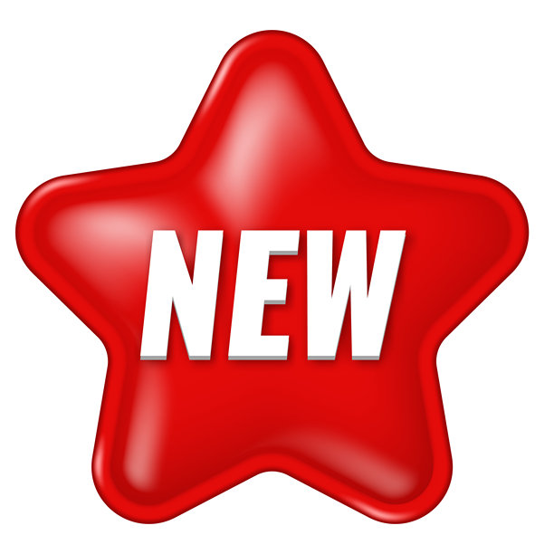红色五角星徽章贴纸，带有“新品”字样。光泽逼真的插画，用于促销和营销。孤立的销售标签图片下载