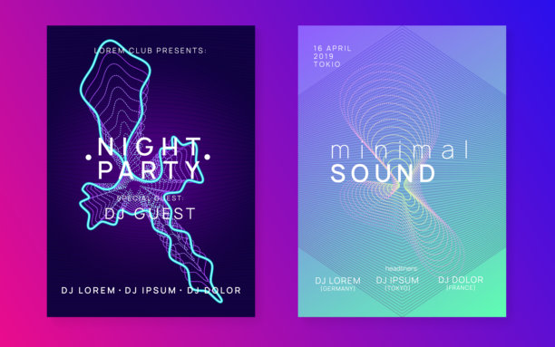 电子音乐活动，舞会横幅，绿色节日设计，粉色夜总会传单，派对电子元素，恍惚封面，夜总会电台插画，紫色电子音乐活动图片下载