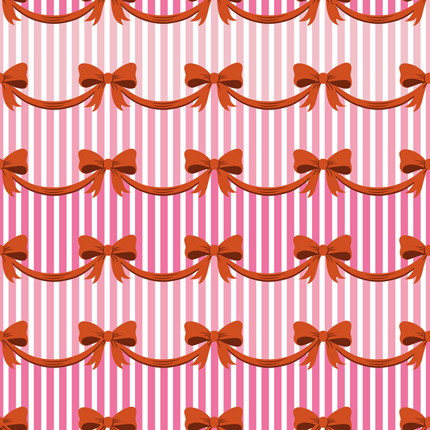 粉色竖条纹背景上的圣诞节图案，饰有红色花环和蝴蝶结图片下载