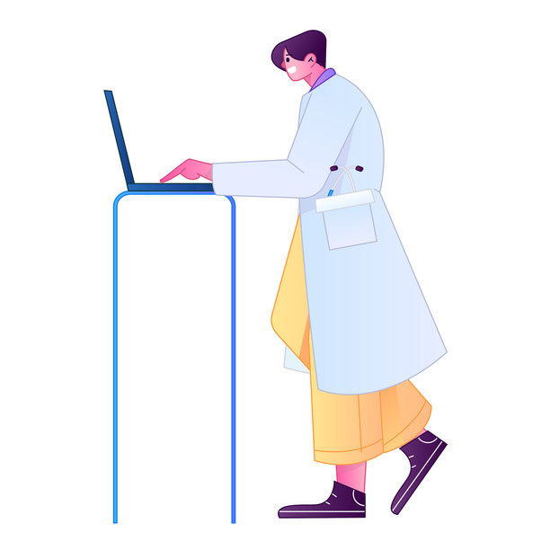 医生专业姿势 医疗诊断咨询 渐变扁平矢量插画 健康服务 姿势素材图片下载