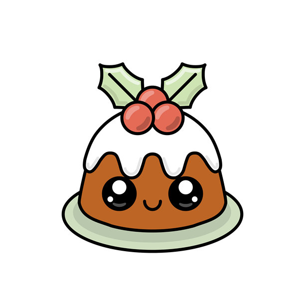 可爱的圣诞甜点，带有浆果和冬青，面带笑容。节日插画。图片下载